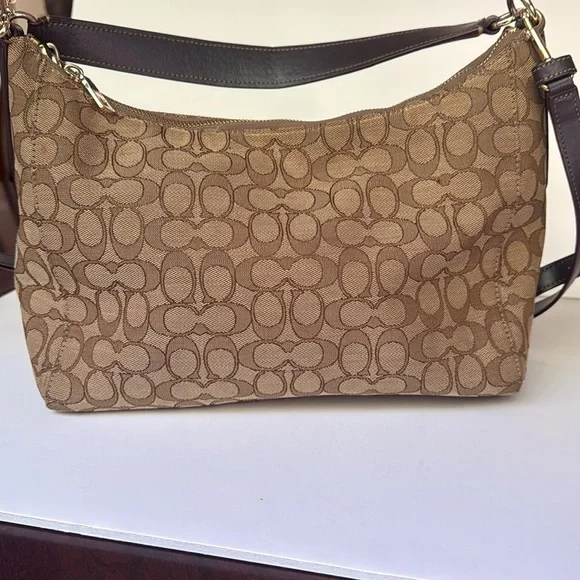 Coach East/West Celeste Signature Hobo Shoulder Bag Purse Brown Tan EUC - Picture 4 of 9